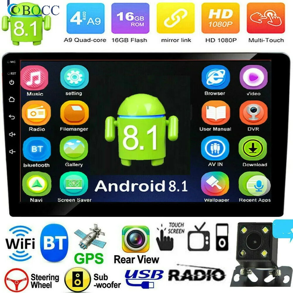 Авторадио 2Din четырехъядерный Android 8,1 10.1in автомобильный стерео MP5 FM радио gps Navi WiFi BT+ Cam