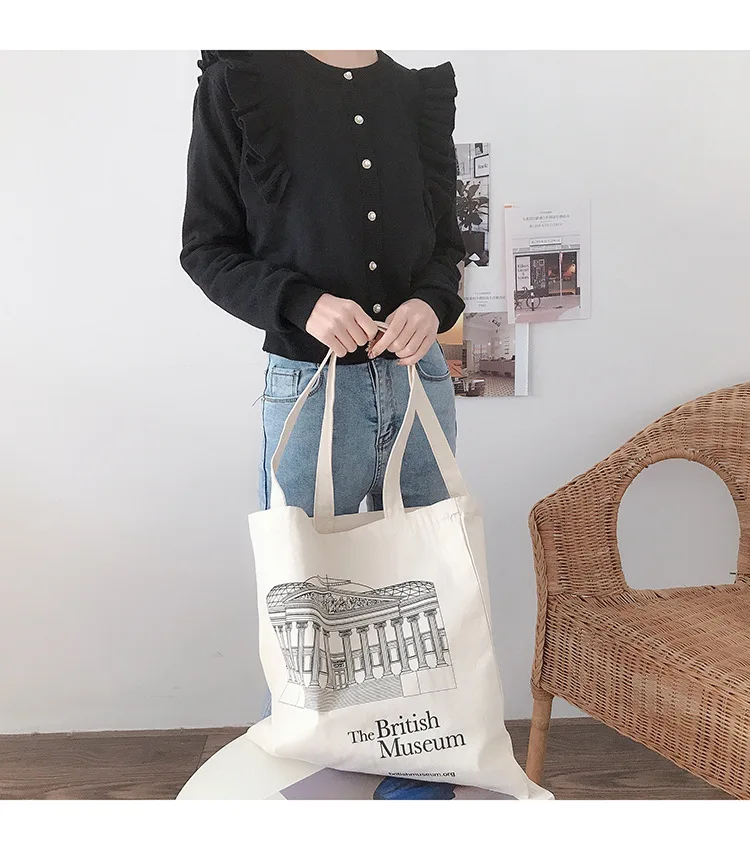 Women Canvas Bag British Museum Print Cotton Shoulder Bags Eco Shopping Bags Simple Casual Tote Cloth Books Handbag For Girls