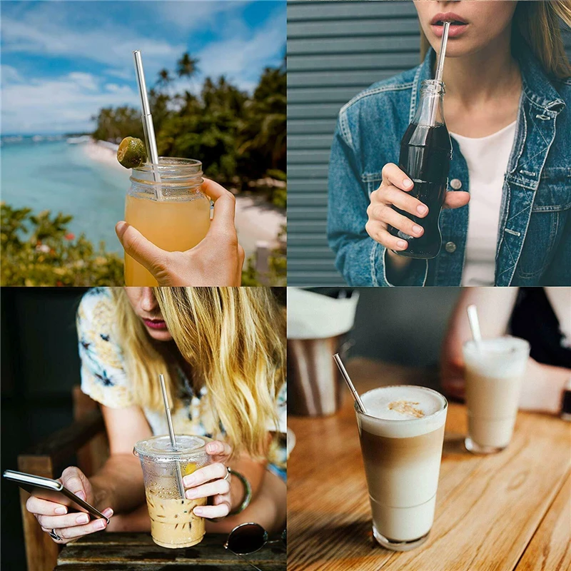 

Creative Stainless Steel Metal Drinking Straws Telescopic Reusable Travel Portable Drinking Straw with Straws Cleaner Brush Set