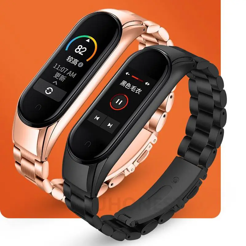 Браслет для Xiaomi Mi Band 5 6 нержавеющая сталь без винтов металлический ремешок 4