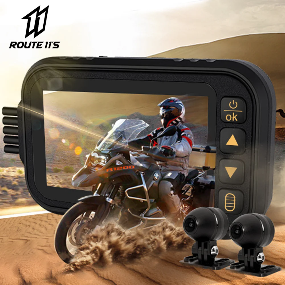 Waterproof Motorcycle Driving Recorder Full HD 1080P+720P Front Rear