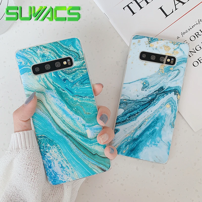

SUYACS Vintage Ocean Marble Phone Case For Samsung A50 S10 S10E S8 S9 Plus A40 A70 Kickstand Soft IMD Phone Housing Back Cover