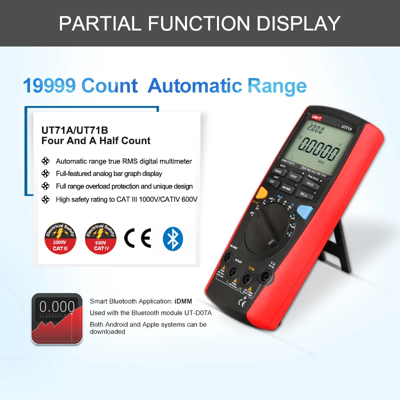 UT71A/71B/71C/71D/71E Средний размер интеллектуальный цифровой мультиметр ЖК-дисплей Профессиональный AC DC Автоматический диапазон True RMS непрерывность зуммер