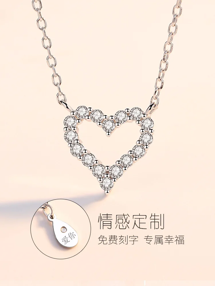 

T Love Heart Shape Necklace Women's Heart Zircon Pendant Silver Necklace Short Choker Accessories
