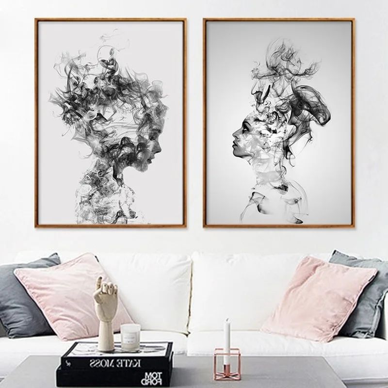 

2019 Hot Sale Nordic Modern Abstract Personality Smoked Girl Wall Art Canvas Painting Wall Pictures for Living Room Decoration