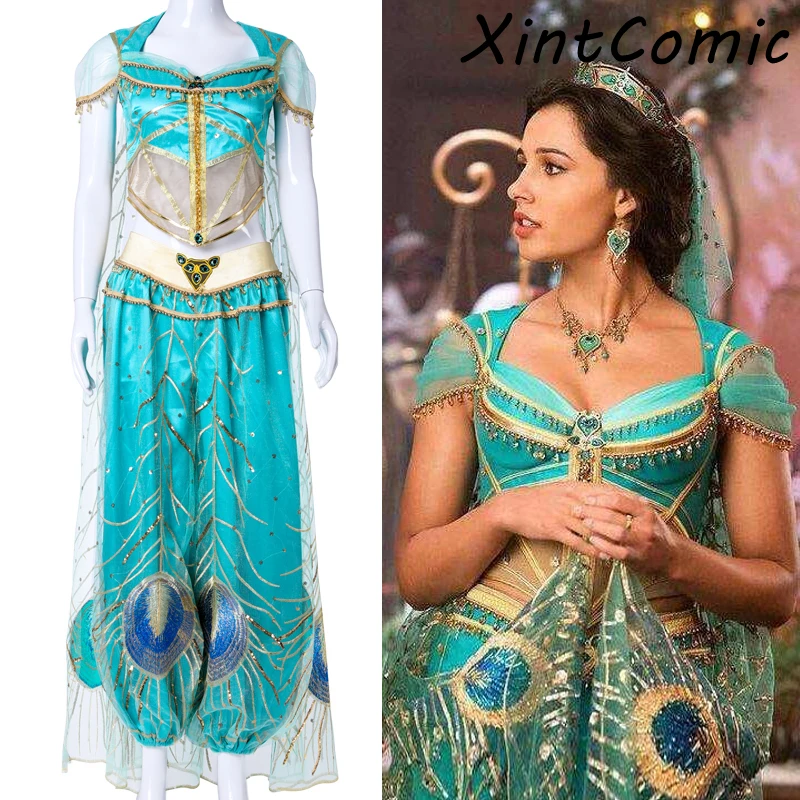 

Movie Aladdin Jasmine Princess Embroidery Cosplay Costume For Adult Women Kid Girls Halloween Costume CustomMade Prop