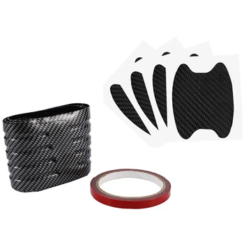 

4Pcs Auto Door Handle Stickers Carbon Fiber & 1Pcs Car Universal Trunk Protection Bar Bumper Anti-Collision Strip