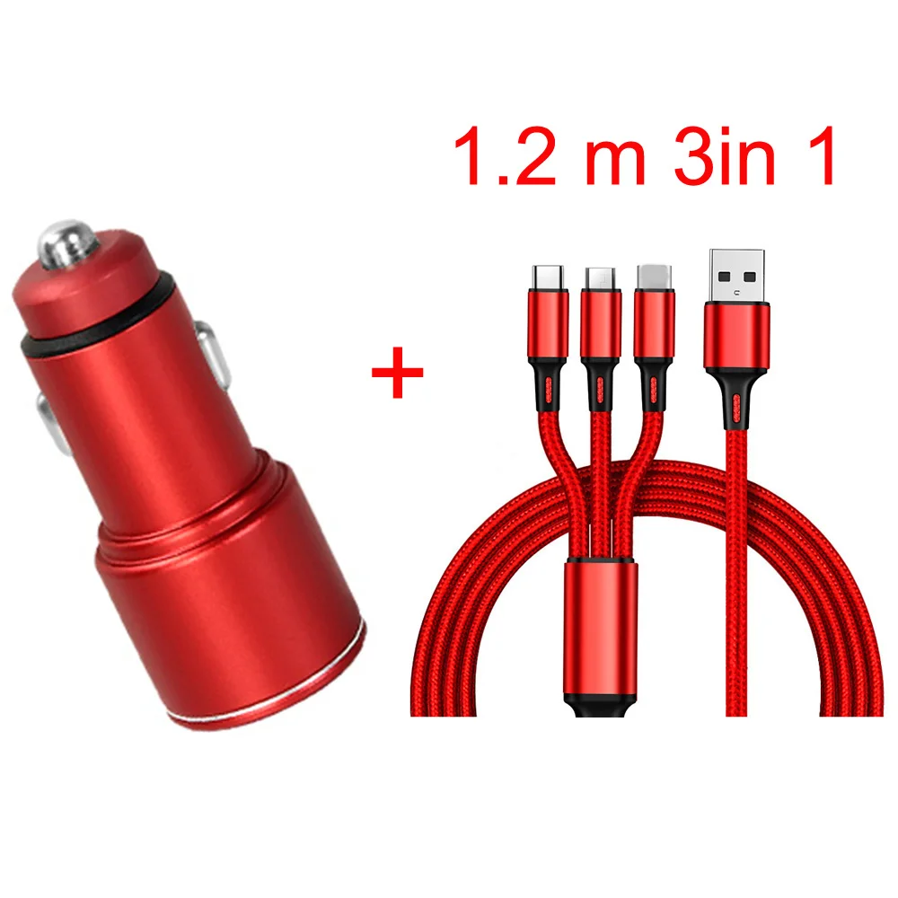 

DC 12V-24V Double QC 3.0 Fast Charging car Charge compatible with 1.2m 3in1 USB Cable for Tablet PC digital cameras PDA phone