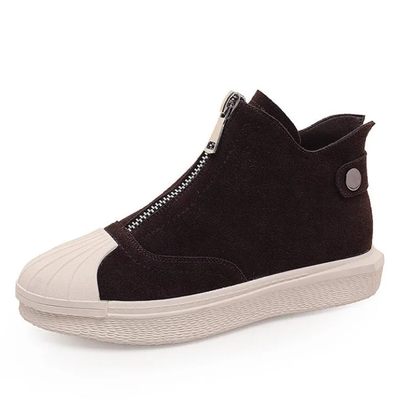 Boots Female Women Shoes Ankle Martin Boot For Women Leather Front Zipper Flat All-Match Shell-toe Sneakers A-6608