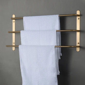 

Towel Rack Bathroom Wall Mount 60CM 304 Stainless Steel Brushed Gold Multilayer Stagger Three Towel Bars Bathroom Accessories