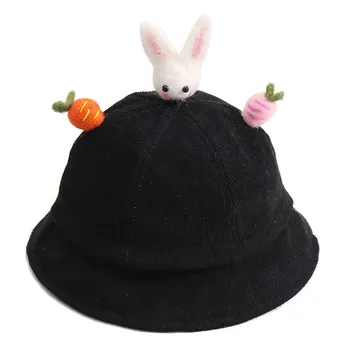 

Autumn Baby Kids Boys Girl Toddler Solid Print Bucket Hats With Cartoon Rabbit Design Caps Reversible Sun Headwear 2019
