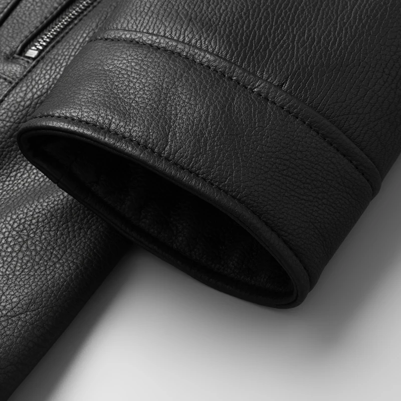 DK Natural Mink Fur Clothing Men Medium Long Winter Warm Leather Genuine Black Slim Sheepskin Leather Jackets