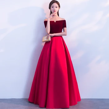 

Off-Shoulder Burgundy Evening Party Gown Sexy Lady Qipao Classic Elegant A-line Chinese Dress Simplicity Vestidos De Festa