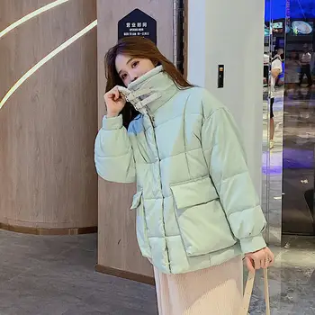

Winter Jacket Women Parka Loose Warm Down Cotton Coat Female Outerwear Thick Long Sleeve Oversize Winter Women Coat Padded Q1938