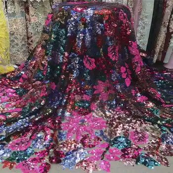 

2019 latest multicolor sequins french lace fabric high quality nigerian tulle lace fabric for luxury evening dresses H742-2