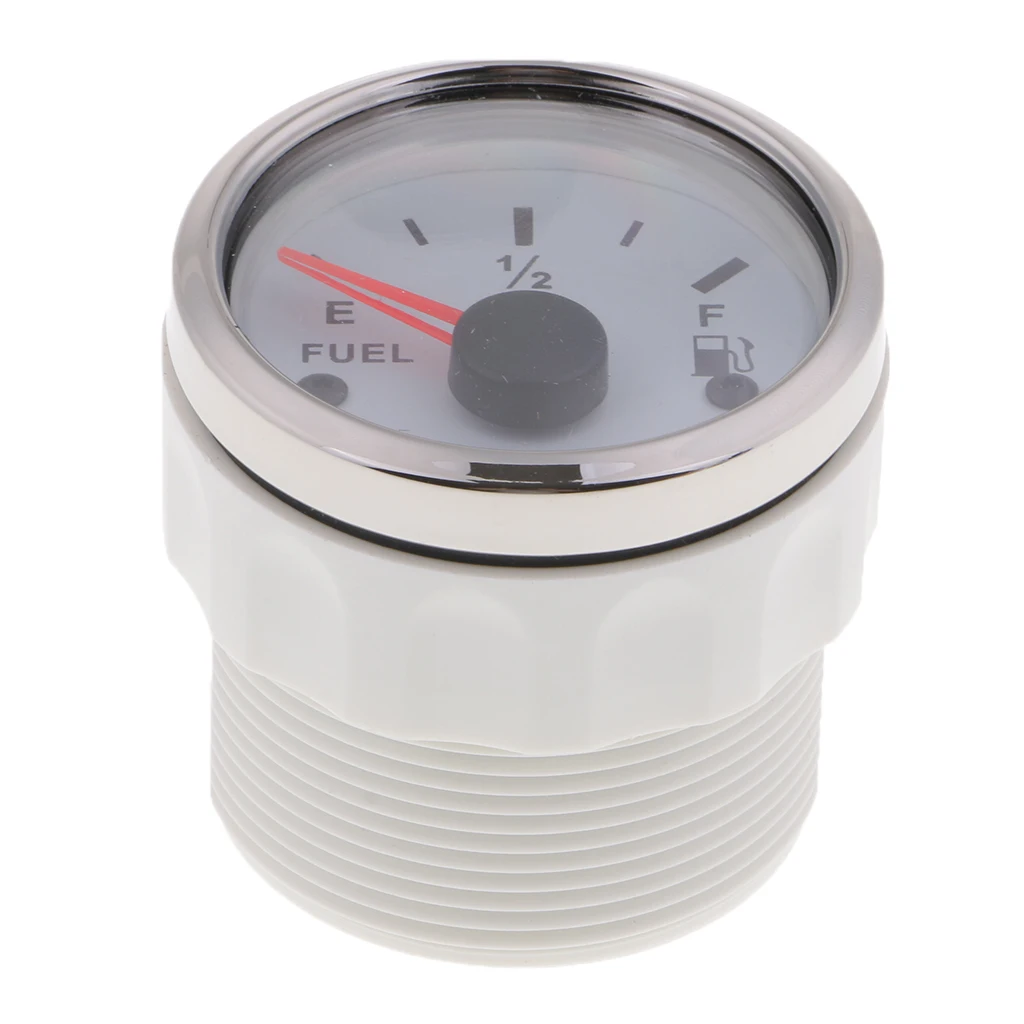 0-190 Ohm 12V Fuel Level Gauge 2 inch 52mm, Waterproof Stainless Stress Bezel for Marine Car Truck RV - White