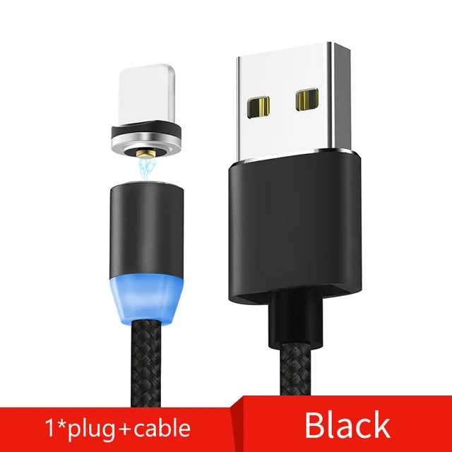 Магнитный светодиодный кабель usb type C Micro USB Магнитный зарядный кабель для samsung Xiaomi huawei Android Магнитный провод для передачи данных Шнур зарядное устройство - Цвет: black