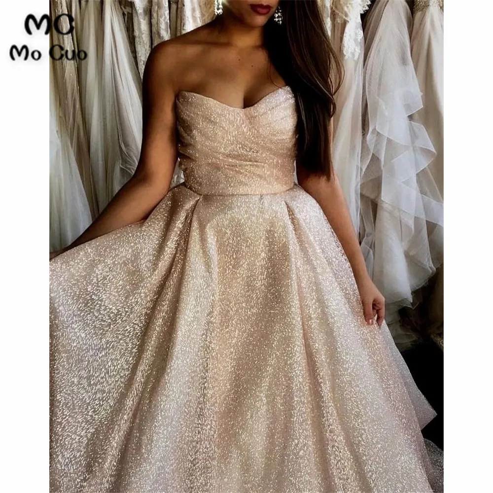 Блестящие Свадебные платья длинные плиссированные Бальные платья Robe de mariage на шнуровке сзади vestido de noiva Свадебные платья