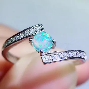 

Per jewelry Natural real white opal round ring Free shipping 925 sterling silver 0.35CT gemstone Fine jewelry Q91167