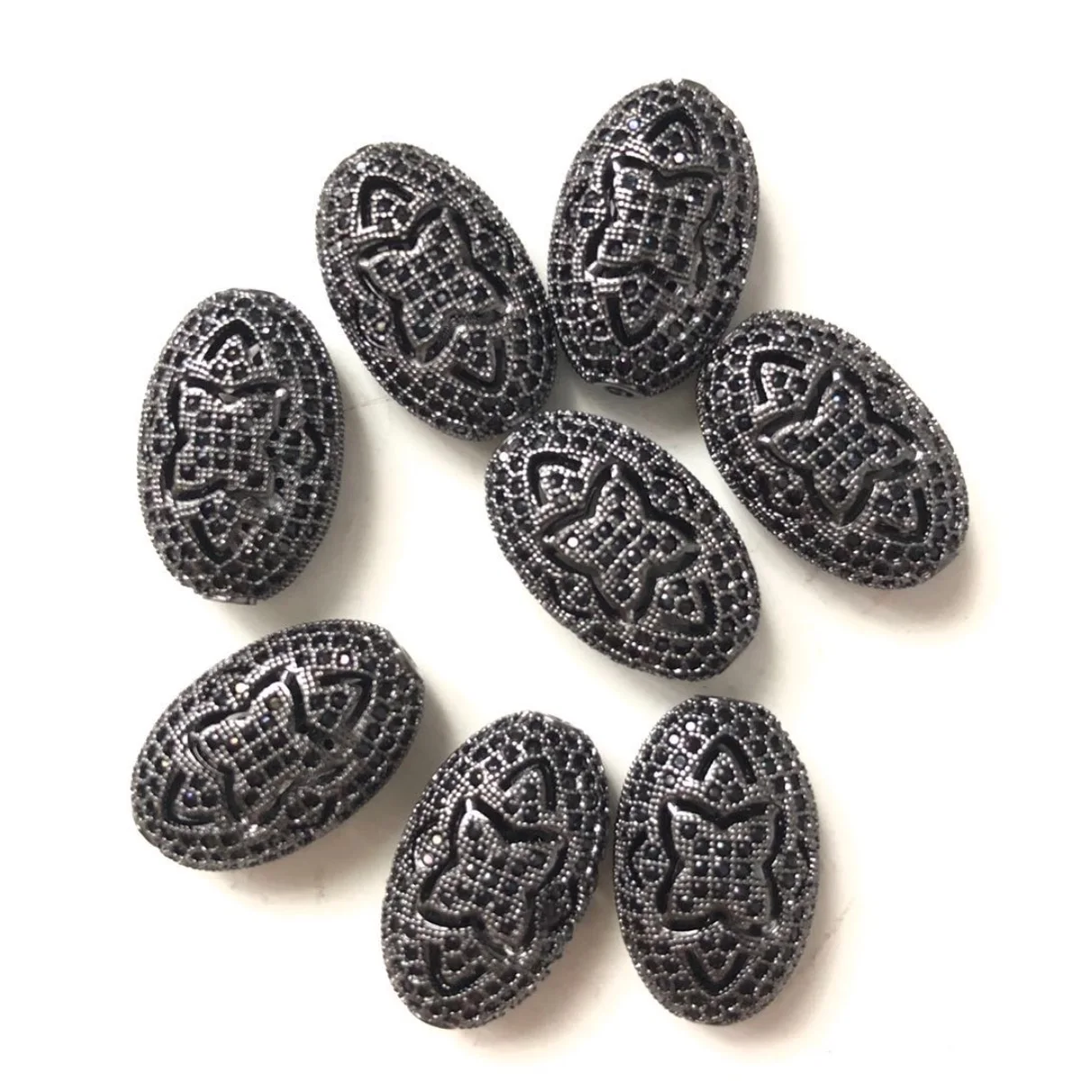 5pcs Zirconia Paved Hollow Olive Beads Spacers for Girl Jewelry Bracelet Creation Bling Gold-Plate Waist Accessory DIY Wholesale
