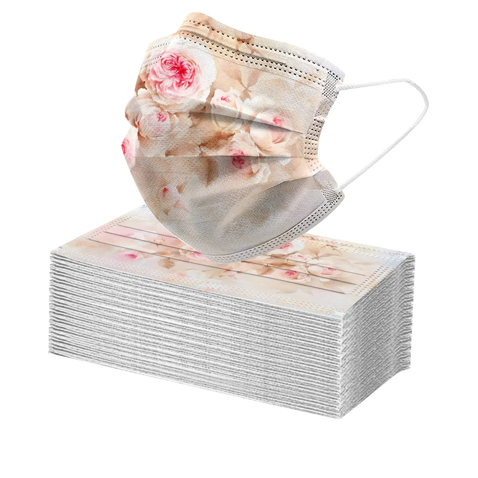 Face Mask 50pcs Flower Printed Masks Adult 3 Layer Disposable Outdoor Breathable Mascarilla Non-Woven Mouth Mask