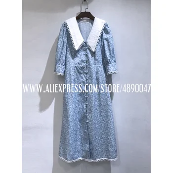 

Fashion Fall One-piece Dress Women's Long Sleeve Buttons Cotton Printed Casual Long Dress High Quality Lapel floral maxi dress