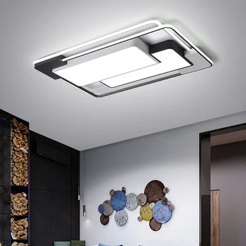 

Modern Led Rectangular Ceiling Lights with Remote Black Dimmable Semi Flush Mount Lamp for Bedroom Living Room Kitchen Bathroom