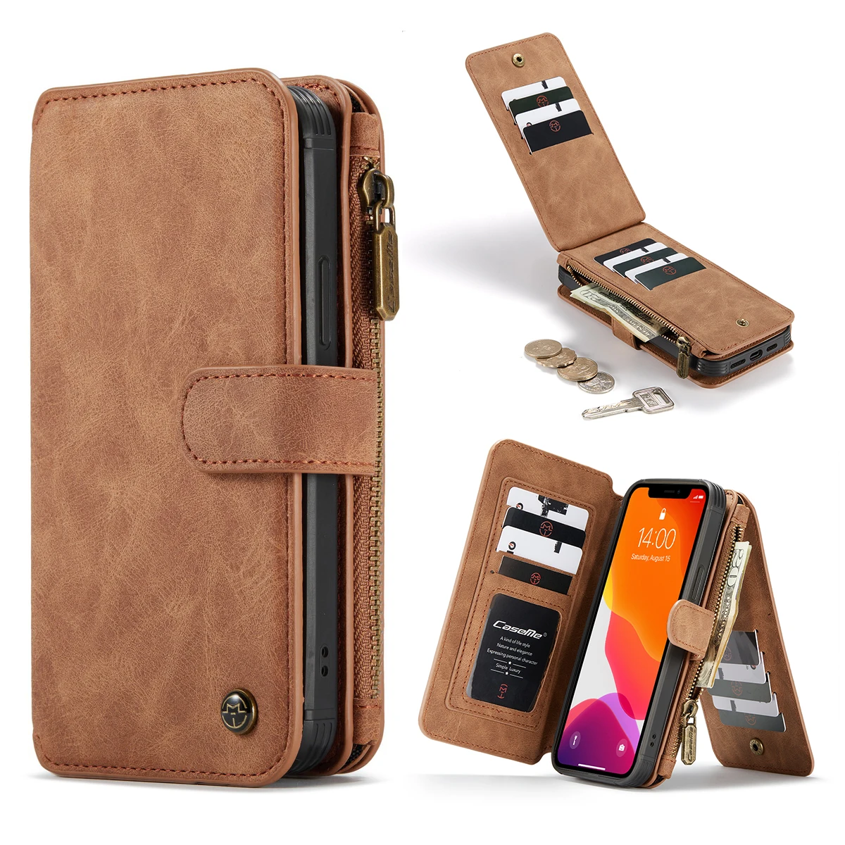 Чехол-книжка CaseMe для Iphone 11 12 13 Pro Max Mini 7 8 Plus XS XR кожа магнитная застежка-молния