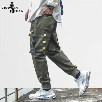 

Lindsey Seader 2020 Hip Hip Cargo Pants Multi Pockets Men Harajuku Pants Joggers Streetwear Solid Track Trousers Hipster New