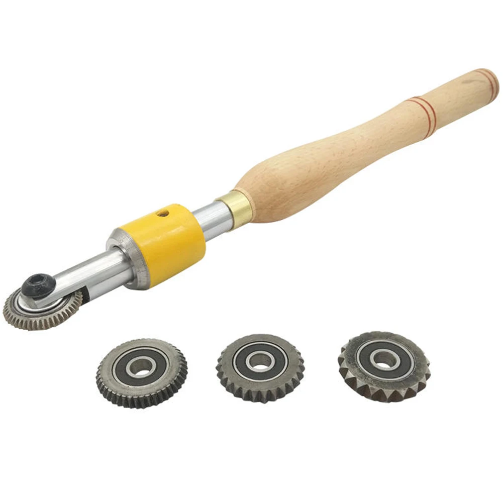 

Texture Wood Turning Tool Practical Thread Spiral Manual DIY 4 Cutters Easy Operate With Handle Replacement Parts Woodworking