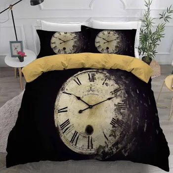 

Clock Timepiece Lightning Bedroom Decor Bedding Set Mens Gift Doona Black Background Microfiber 1PC Duvet Cover with Pillowcases