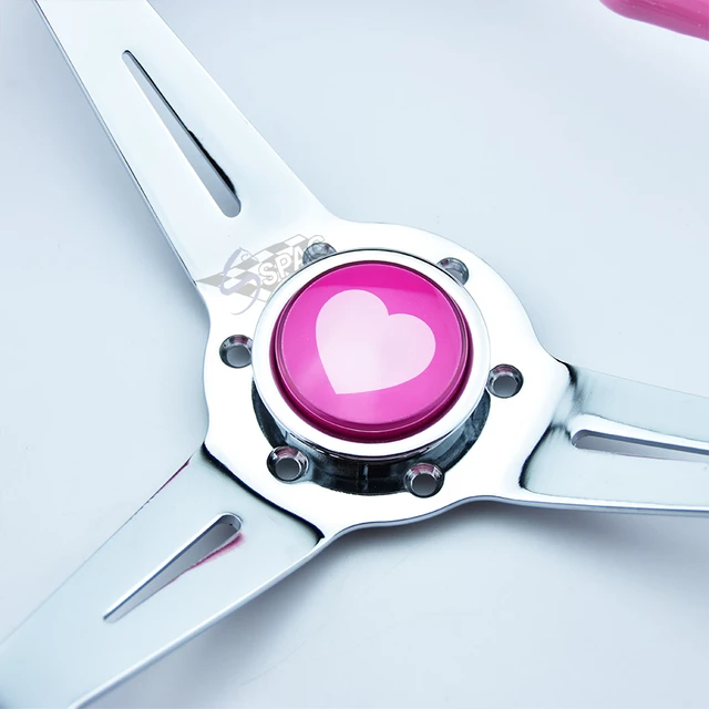Volant Drift JDM en forme de cœur rose, cadre Neo Chrome, klaxon