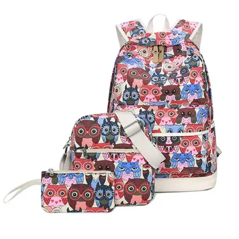 

Cute owl print 3pcs/set Teen girls School Bags Backpacks Laptop Backpack For Children Student School bag Travel bags Mochila