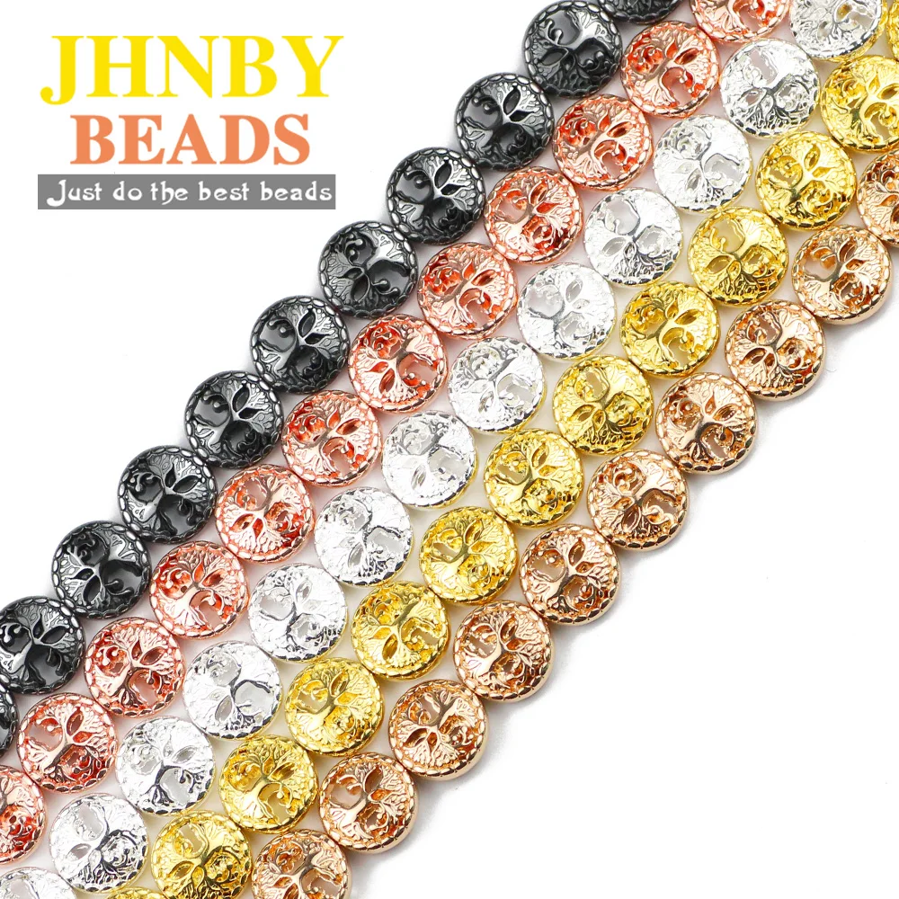 

JHNBY 12mm 20pcs Life Tree Gold Silvers Hematite Natural Stone Spacer Loose Beads For Jewelry Making Diy bracelets Accessories