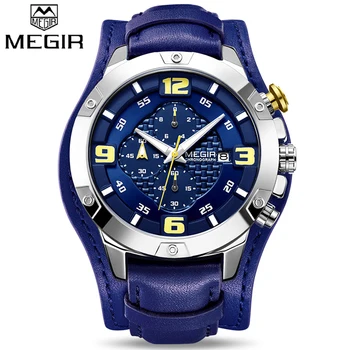 

Original MEGIR Big Mens Watches Luxury Brand Chronograph Quartz Watch Men with Leather Bracer Relogio Masculino Reloj Hombre
