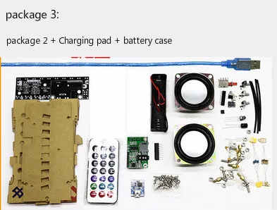 Bluetooth динамик, электронный набор DIY, перезаряжаемый с пультом дистанционного управления, дисплей спектра, MP3 - Цвет: Package 3