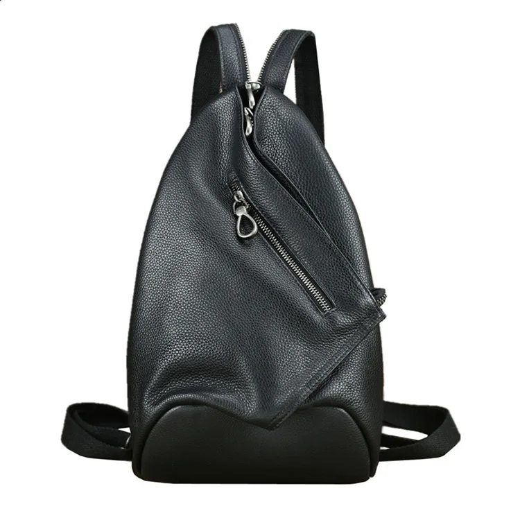 Black Бренд GO-LUCK, новинка, черный рюкзак из натуральной кожи, унисекс, Повседневный, для путешествий, мужской, женский, двойная сумка на плечо, стильный нагрудный слинг - Цвет: Black