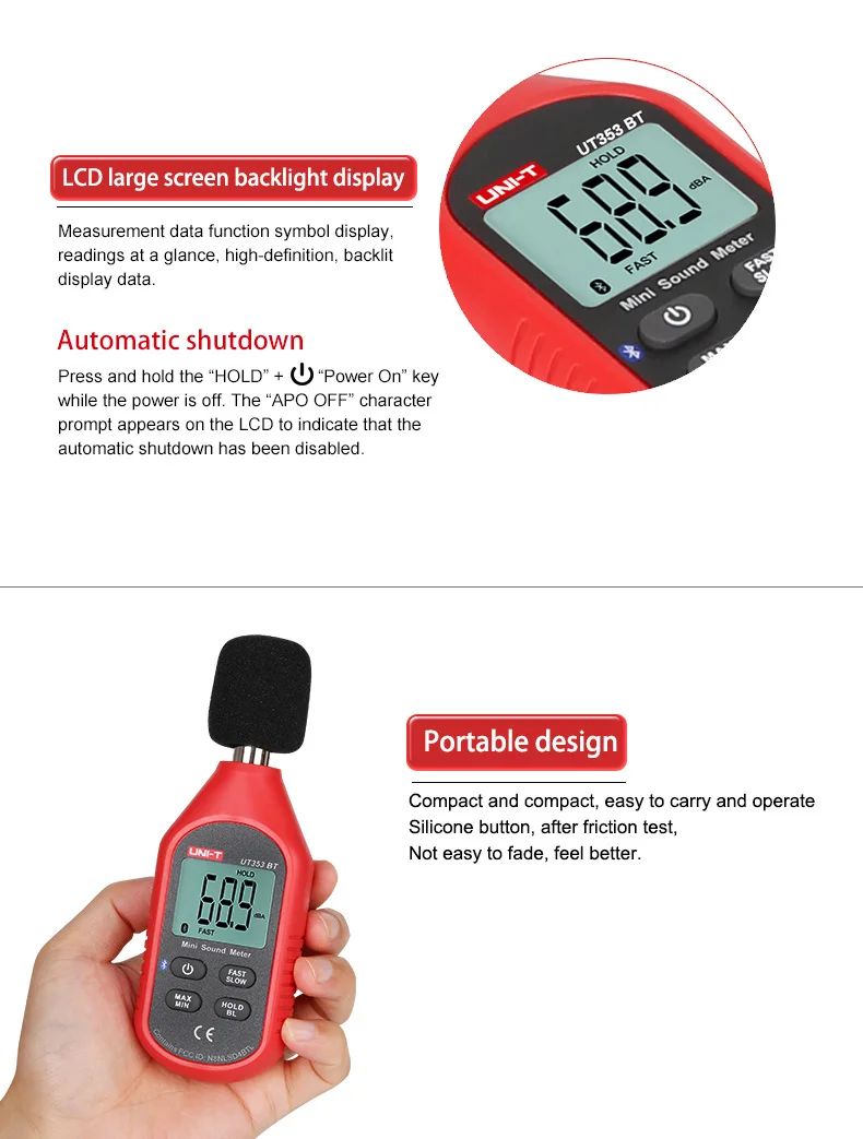 UNI-T UT353BT Mini Digital Sound level meter Bluetooth Decibel meter Noise Audio detector 30~130db Data hold LCD Backlight IENV