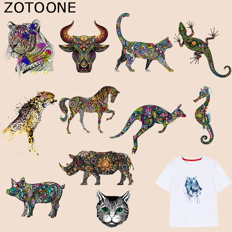 ZOTOONE красочные нашивки в виде животных Тигр бык-голова-патч железо на переводе для одежды футболки аксессуары аппликации теплопередача G
