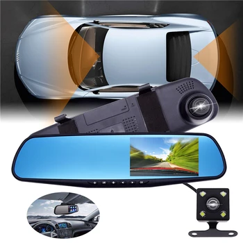 

1 Set Car 4.3 Inch Screen Blue Dual Lens Rearview Camera Dash Cam Full HD1080P DVR G-Sensor Digital Video Cycling Recorder