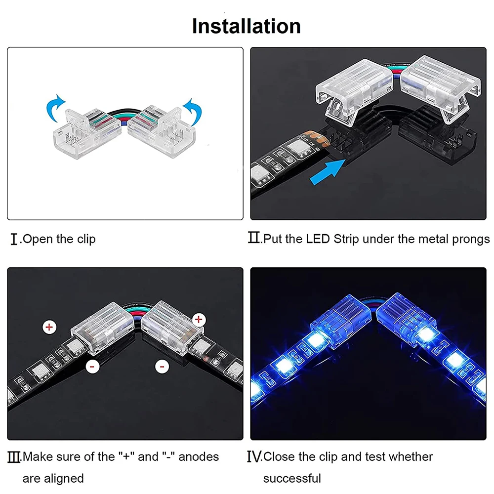 Connecteur De Bande Led Rgb 3528/5050 Smd, 4 Broches, 8mm/10mm, Angle Droit  Réglable/forme H - Connecteurs - AliExpress