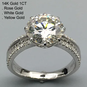 

14K White Gold 1 Carat Moissanite Diamond Ring Women Round Trendy 2 Rows Wedding Party Engagement Anniversary Ring 1 Ct D Color