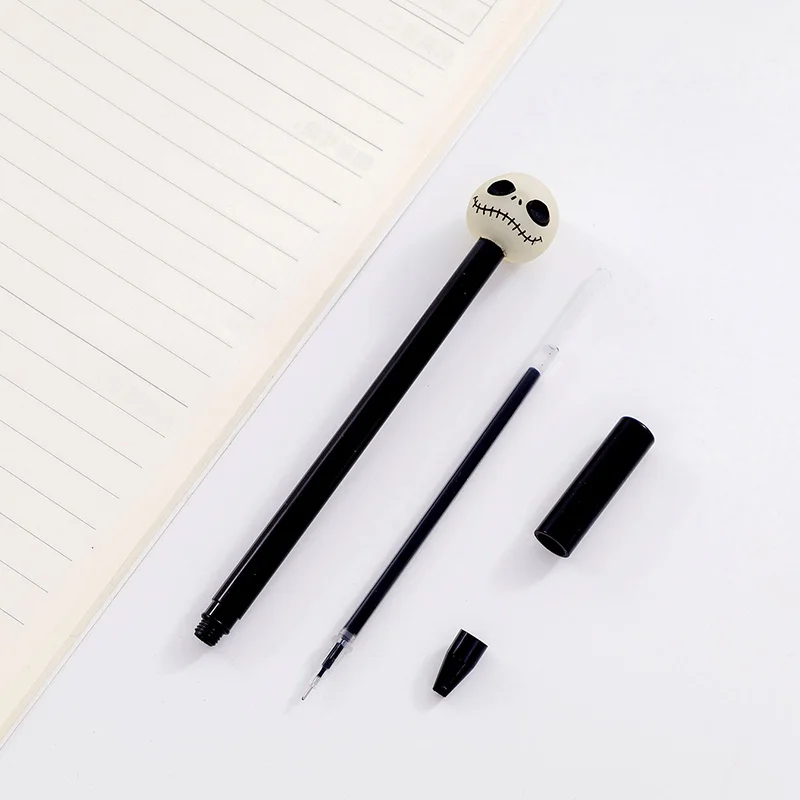 36 шт./лот, светящаяся гелевая ручка с черепом 0,5 мм, Черная гелевая ручка для студентов, кавайные школьные принадлежности, канцелярские принадлежности