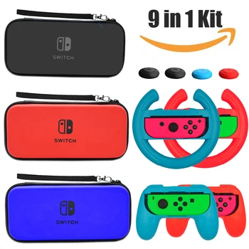 

9 in 1 Nintendos Switch Accessories Storage Case + 2 Steering Wheel + 2 Handle Grip + 4 Analog Caps for Nintendoswitch Console