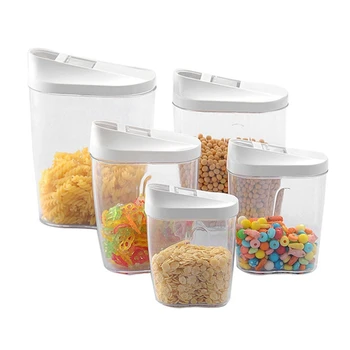 

5pcs Food Storage Box Clear Container Set With Pour Lids Kitchen Food Sealed Snacks Dried Fruit Grains Tank Storage Cereal Box