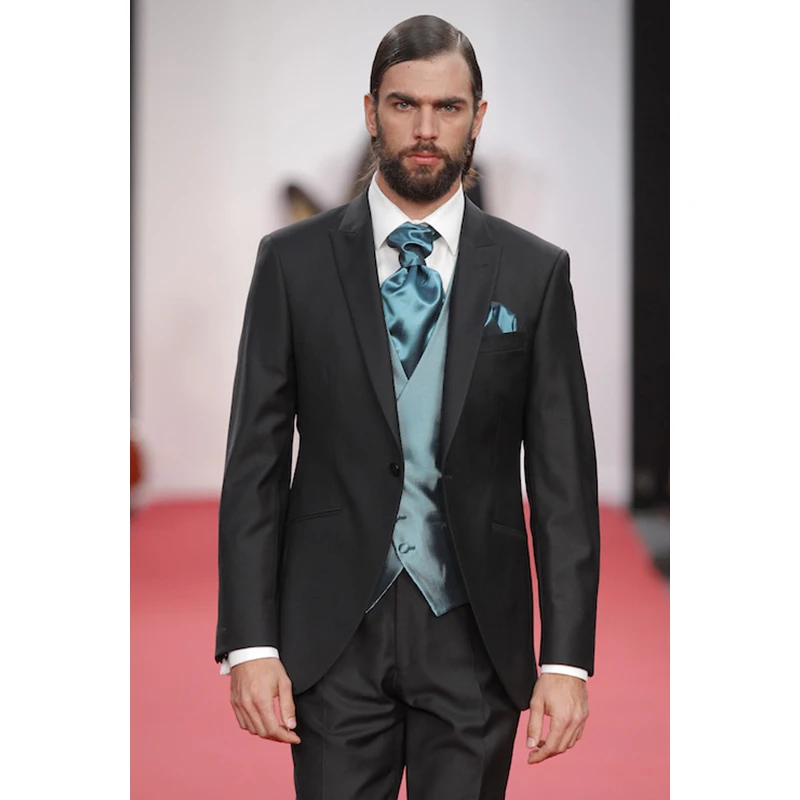 

New Black Blue Men Suit Slim Fit 3 Piece Groom Tuxedo Custom Made Formal Blazer Prom Suits Groom Suits(Jacket+Pant+Vest)