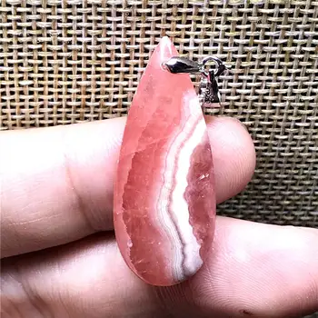 

Top Natural Red Rhodochrosite Pendant For Woman Lady Man Crystal Argentina 33x13x6mm Beads Silver Water Drop Stone Jewelry AAAAA
