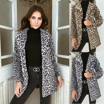 

2019 Winter Coat Women Jacket Faux Fur Outwear Warm Fleece Coat Jackets Animal Print Streetwear Women Cardigan Leopard Outwears