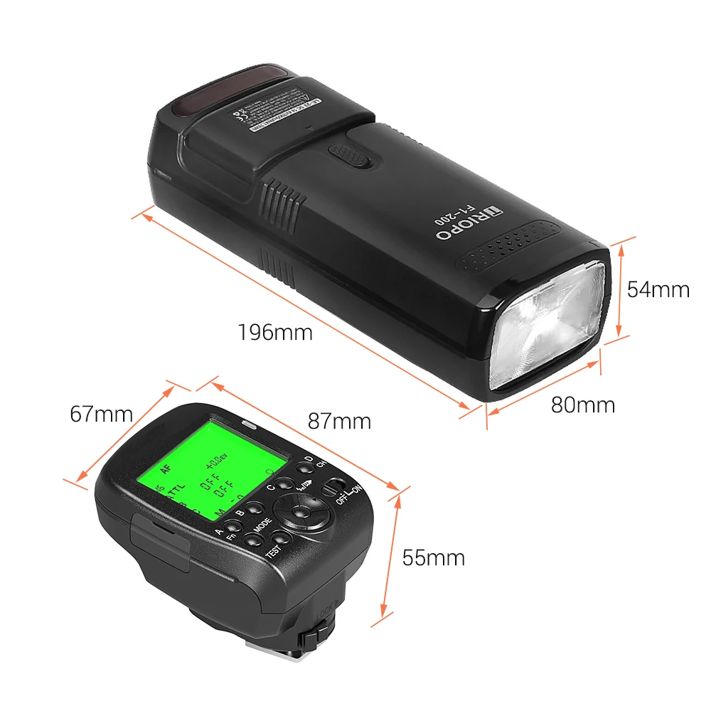 TRIOPO F1-200 2.4G Wireless TTL Flash with TRIOPO G1 Dual TTL Wireless Flash Trigger 1/8000s GN53 200Ws for Canon Nikon Camera