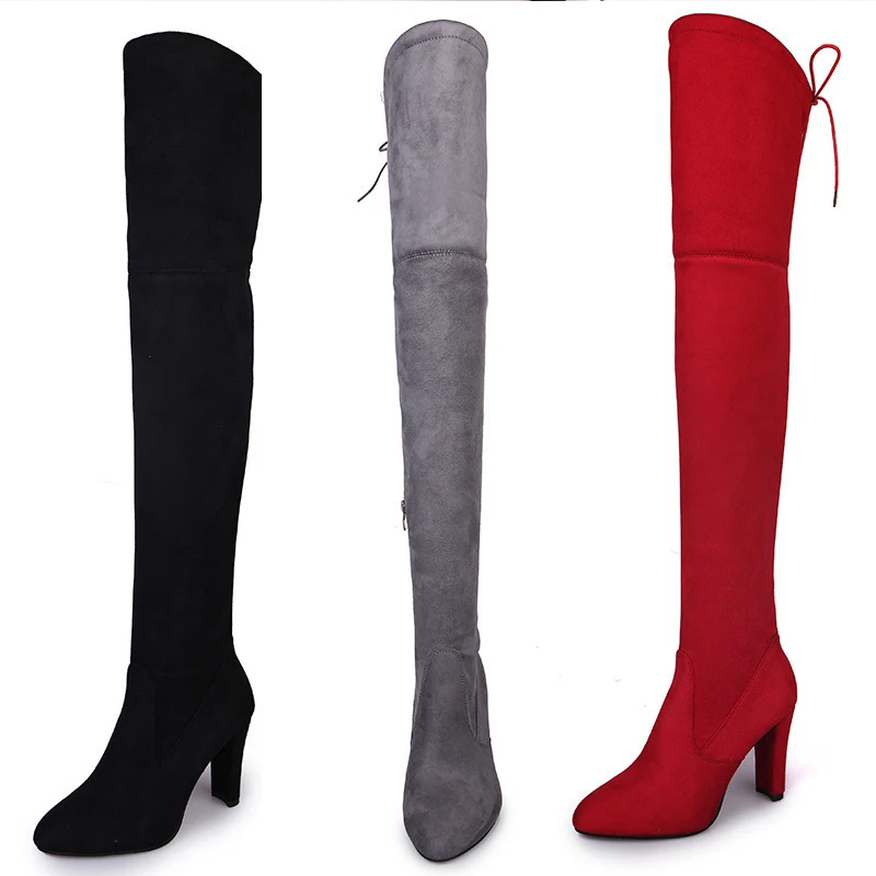 Пикантные Сапоги выше колена; женские сапоги; женская зимняя обувь на плоской подошве; замшевые высокие сапоги; модные сапоги до бедра; зимняя обувь размера плюс